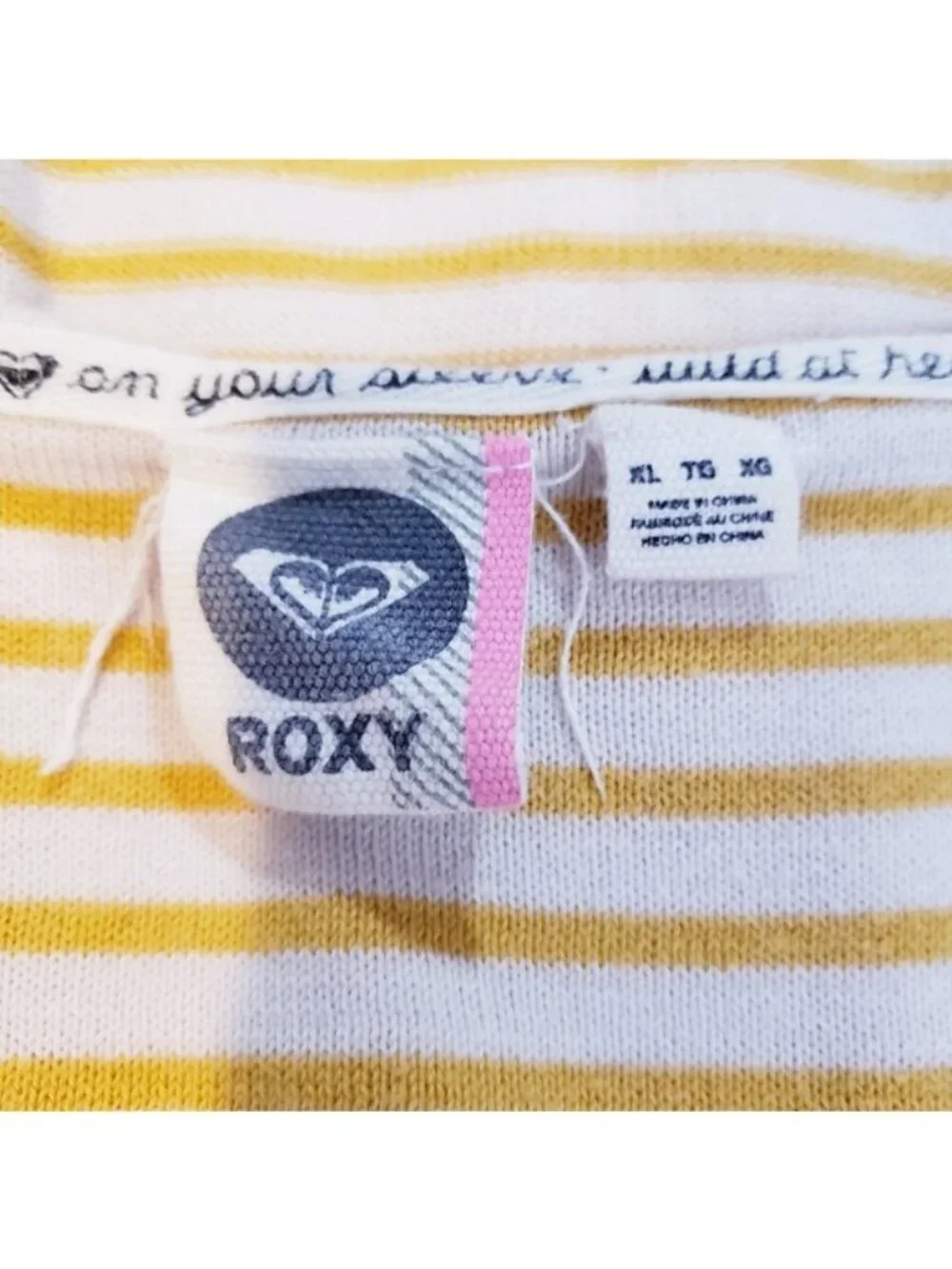 Roxy Yellow Striped V-Neck Beach Pullover Lightweight Hoodie Girls Youth Size XL